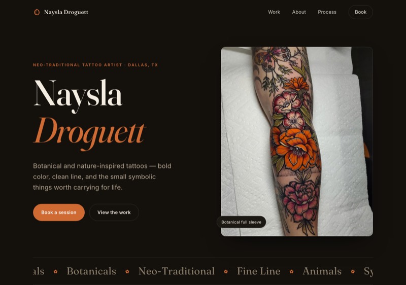 Naysla Droguett Tattoo website